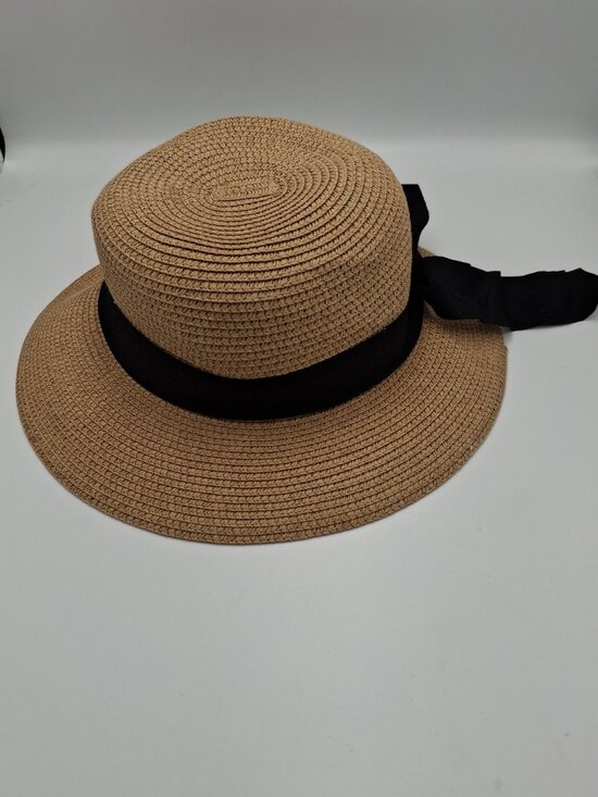 Furtalk Wide-Brim Straw Sun Hat With Black Ribbon Bow Summer Beach Hat main image 5
